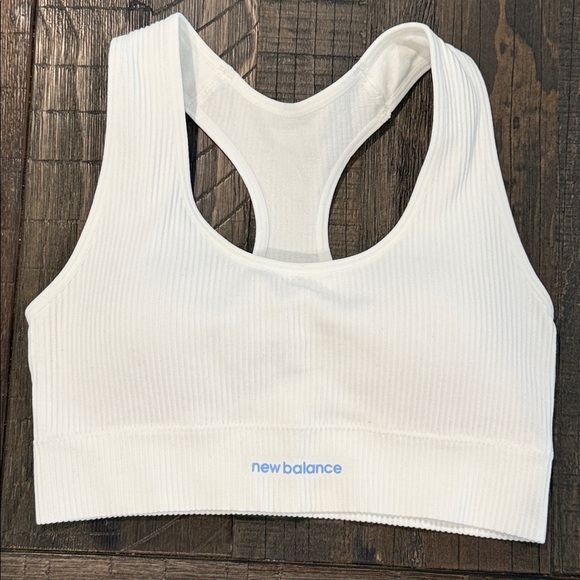 New Balance Set of 2 Sports Bras Racerback Ribbed White and Blue NWOT S - Picture 3 of 16
